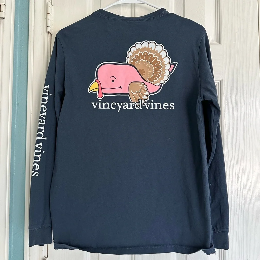 Vineyard Vines Kids Navy THANKSGIVING WHALE LS Shirt Boys L (16) - Picture 4 of 4